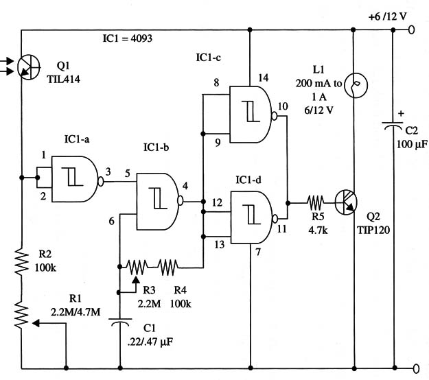 Figure 1 – Schematic diagram of the Lamp Flasher
Figure 1 – Schematic diagram of the Lamp Flasher