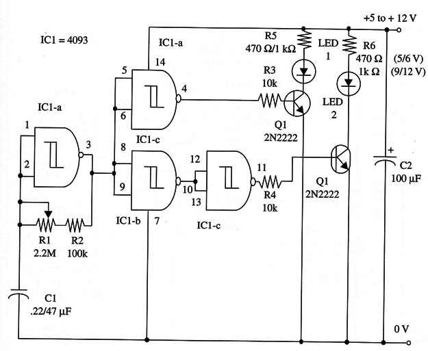 Figure 1 – Schematic diagram of the Dual LED Flasher
