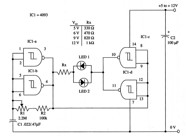 Figure 1 – Schematic diagram of the Two-Color LED Flasher
