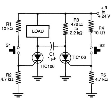 Figure 1 – The Flip-Flop using SCR
Figure 1 – The Flip-Flop using SCR