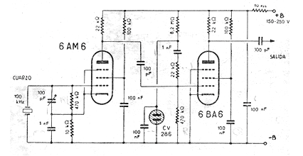 Figure 1 - Complete diagram of the 100 kHz valved oscillator.
