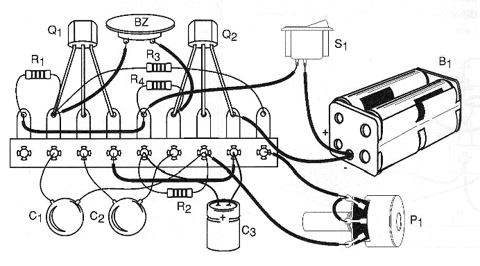 Figure 2 – Assembly on a terminal strip. More advanced assemblers can assemble it on a printed circuit board or even on a contact matrix.
Figure 2 – Assembly on a terminal strip. More advanced assemblers can assemble it on a printed circuit board or even on a contact matrix.