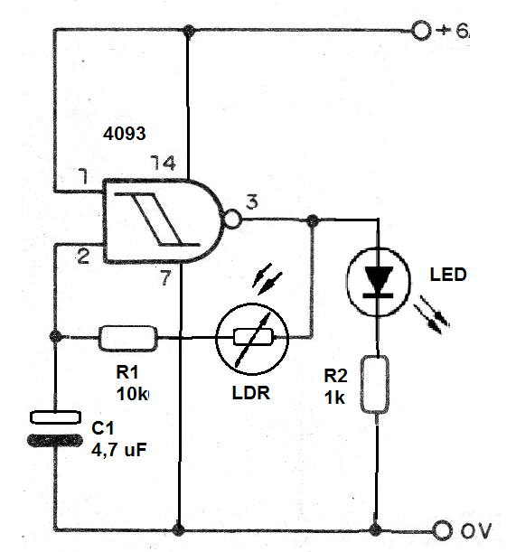 Figure 1 - LED blinker circuit using the 4093